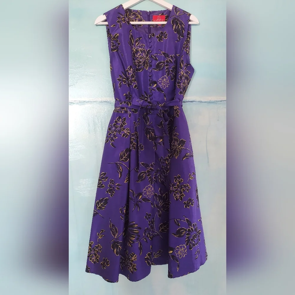 □$1,200 OSCAR DE LA RENTA NEW BEAUTIFUL PURPLE FLORAL MIDI DRESS US 12 L - Picture 4 of 10